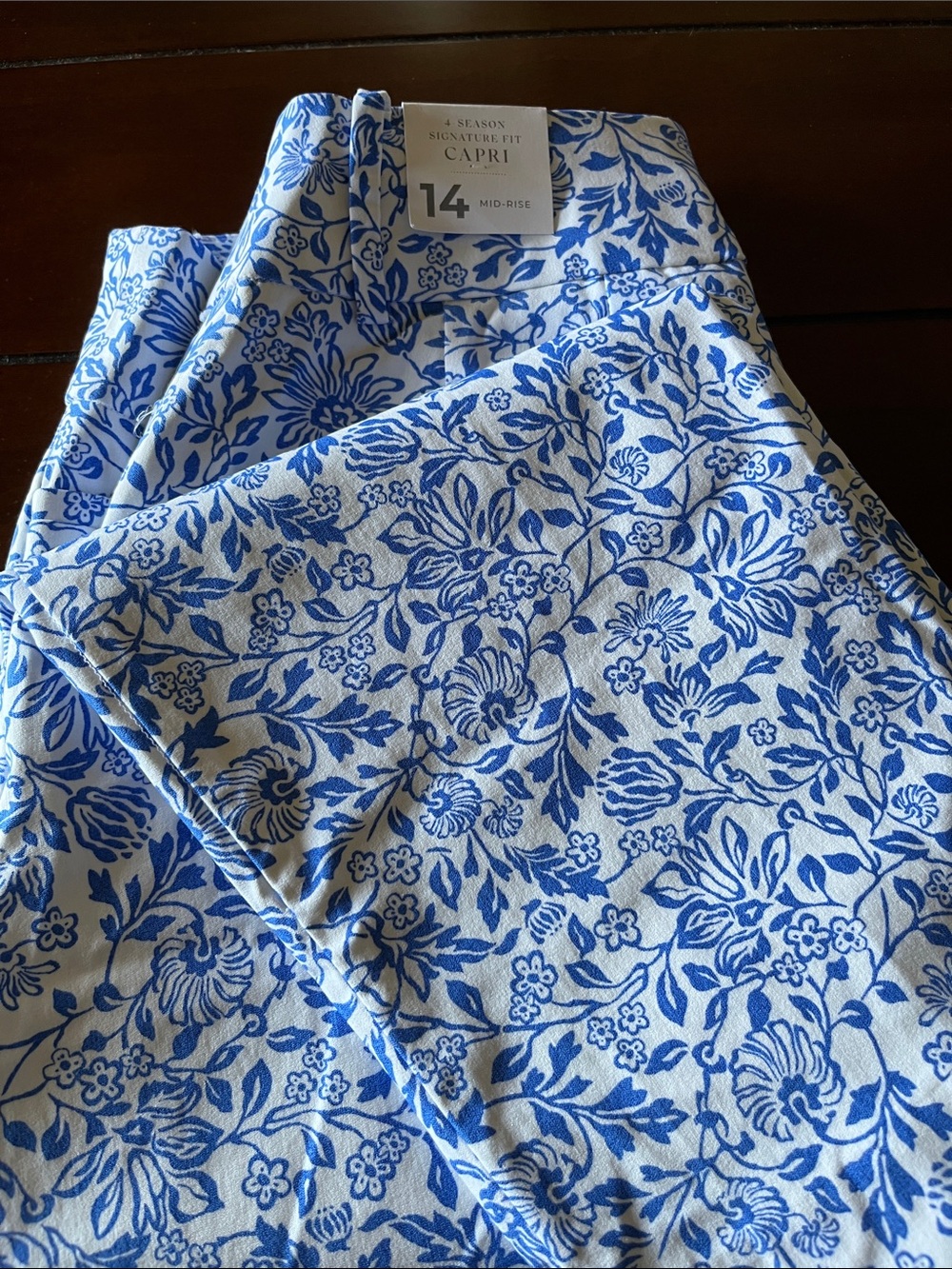 Lane Bryant Blue and White Floral Capri Pants